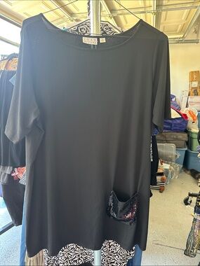 Joan Rivers Black Short Sleeve midi dress wSequin Pocket Accent NWT NEVER WORN